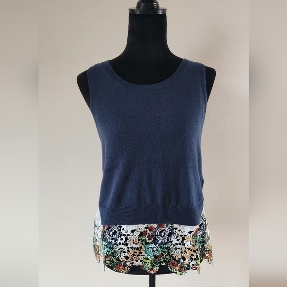 Anthropologie Moth Layered Sleeveless Knit Sweater Vest Top W/ Lace Trim XS. - Picture 1 of 7